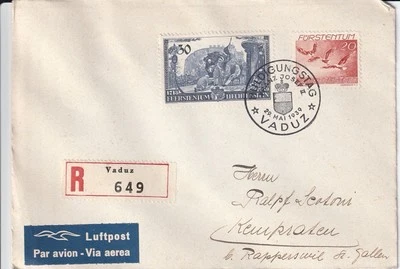 1939 REGISTERED AIR MAIL COVER LIECHTENSTEIN FRANZ JOSEF II - Image 1 of 2