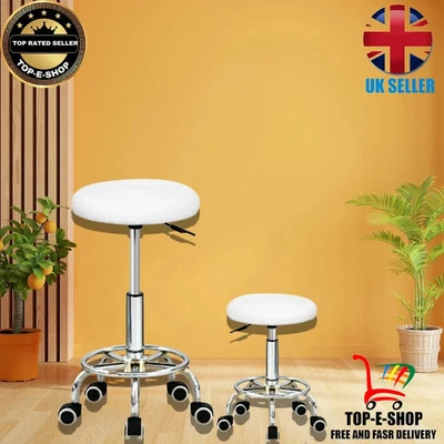 Adjustable Height Round Rolling Stool with Foot Rest - Comfortable and Durable - Image 1 of 4