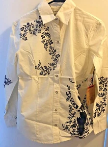 Disney Tinker Bell Silhouette Tailored Blouse Long Sleeve, XS, Snaps, Ivory - Picture 1 of 7