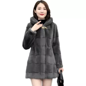 Para mujeres Cuello Medio Largo Abrigo de Piel Real Abrigo de Piel de visón Chaquetas de abrigo con capucha Cálido - Imagen 1 de 16