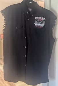 Sturgis 75th Anniversary 4X Motorcycle Rally Denim Vest Black Sleeveless Frayed - Picture 1 of 3