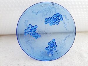 Vintage Rare Blue Glass Grape Vein Design Embossed Carnival Plate Belgium