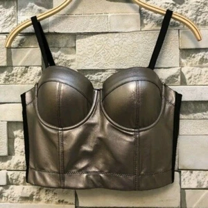 Damen PU Leder Tank Bustier BH Weste Crop Top Bluse Spaghettiträger Club Sexy - Bild 1 von 14