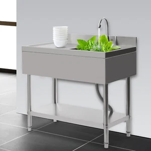 Fregaderos de cocina comerciales fregadero fregadero fregadero de acero inoxidable fregadero de gas + estante - Imagen 1 de 12