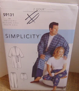 Simplicity Unisex Pajamas PJs Robe Pants Shorts Sewing Pattern S,M,L #9131 UC - Picture 1 of 3