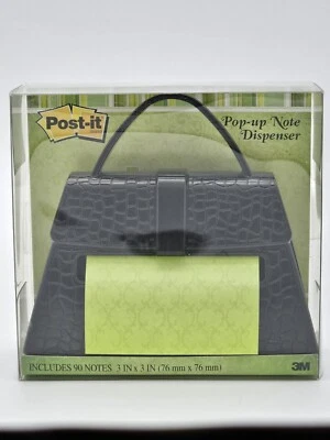 Post it Pop Up Note Dispenser Black Handbag Purse Weighted 3M Desk Decor *NEW* - Image 1 of 4
