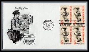 US FDC # 1238 5c City Mail Man block Artmaster 1963, 9L174 - Picture 1 of 1