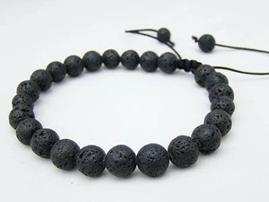 Pulsera Shamballa para Hombre todas 8mm NEGRO FUEGO ROCA PIEDRA LAVA cuentas - Imagen 1 de 1