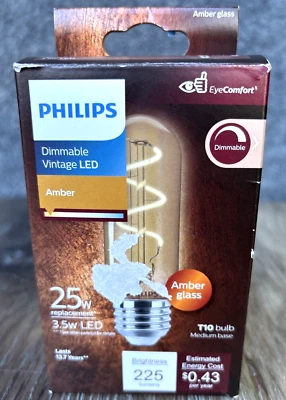 Philips EyeComfort 25W Equivalent Amber T10 Medium Dimmable Vintage LED Light - Image 1 of 4