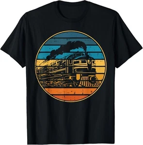 Train Locomotive Conductor Retro Railroad Boys Kids Men Teen Gift Unisex T-Shirt - Picture 1 of 4