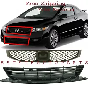 New HONDA CIVIC Coupe For 2009-2010 Front New Bumper Grille Lower Center 2Pc Set - Picture 1 of 11