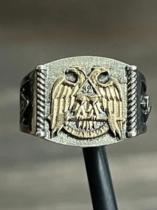 Scottish Rite 33 or 32 degree Masonic Ring Two Tone 14K Gold and Sterling Silver - Picture 1 of 14
