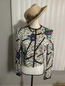 Vintage 80’s Louis Feraud Multicolored Memphis Pattern Blazer Size 6 - Picture 1 of 10