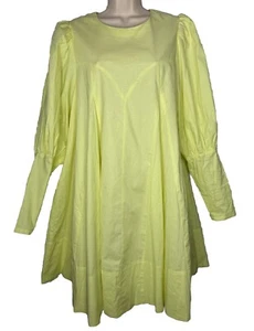 ASOS EDITION Cotton Mini Dress Puff Sleeve Cut Out Washed Lime Sz 12 NEW - Picture 1 of 9