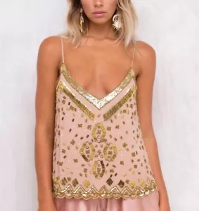 Somedays Lovin leuchtendes überbackenes Love-Trägertop mit Perlen Größe Small 139 $ HPM - Bild 1 von 8