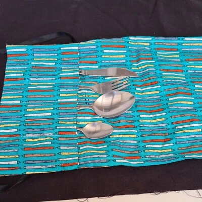 Juego de cubiertos ecológicos tela e acero inoxidable oficina trabajo picnic camping vacaciones Foto 1 de 4