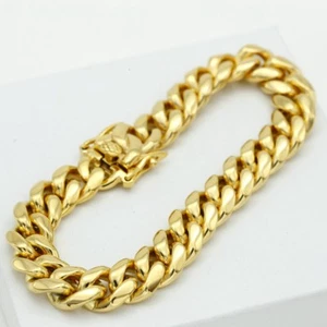 Men's 8.5" Stainless Steel 12mm Cuban Curb Buckle Bracelet Gold plated,Box - Picture 1 of 3