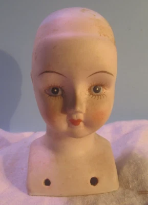 老式 PORCELAIN/CERAMIC HEAD PARTS 5 英寸灰色/蓝色彩绘眼睛 Chest 盘子 — 第 1/4 张图片