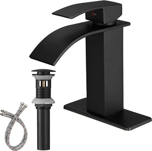 Black Bathroom Sink Faucet Lavatory Vanity Single Handle Waterfall Mixer Taps - Picture 1 of 9