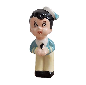 VIintage Japan Ceramic Figurine Shelf Sitter Kissing Sailor Boy Suit Big Eyes - Picture 1 of 18