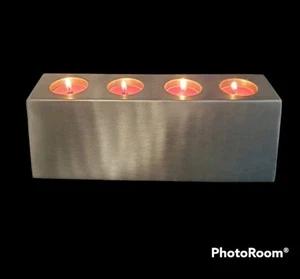Pottery Barn Modernist Brushed Silver 4 Tealught Votive Candle Holder Rectangle - Picture 1 of 12