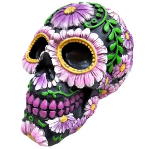 Day of the Dead Skull with Flowers Figurine 6 x 7.5 x 5.5 Inch New - Picture 1 of 7