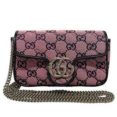 Auth GUCCI GG Marmont 476433 Pink Dark Navy Jacquard Leather Shoulder Bag - Image 1 of 4