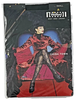 Vintage Wolford China Town Tights Black Pattern S Small New NIP - Image 1 of 2