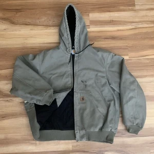 Vintage Carhartt Hooded Canvas Jacket Mens Large Green J130 ARG Workwear Y2K - Picture 1 of 15