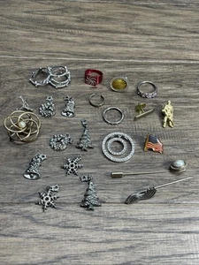 Fashion Jewelry Junk Drawer Lot of 20+ Pendants Rings Lapel HatPins Estate KG JD - Picture 1 of 11