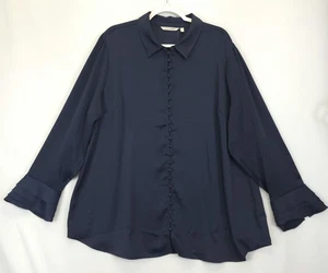 Soft Surroundings Sonnet Blouse Women 2X Navy Button Front Long Sleeve Tunic - Picture 1 of 12