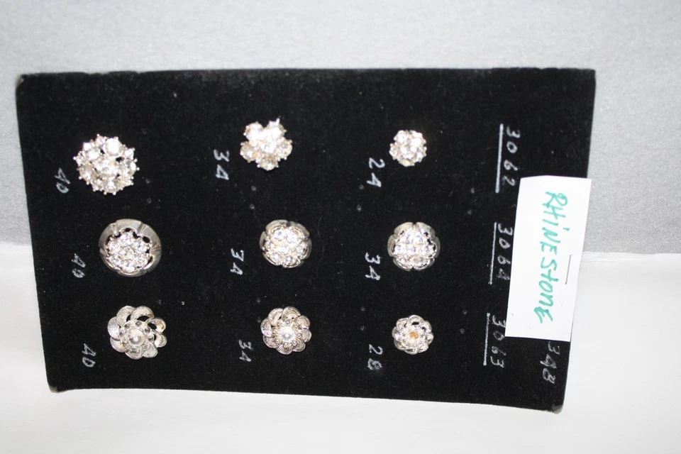 Antique/Vintage Clear Rhinestone Crystal Shank Buttons (9) Varied Sizes 24-40mm - Image 1 of 4