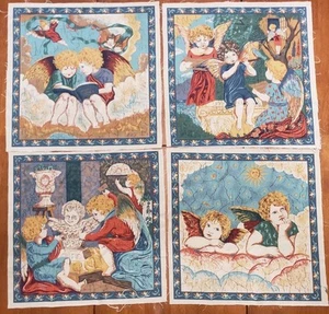 Vtg Quilt Panel Blocks LOT of 4 Fabric ANGELS CHERUBS Cotton 15" x 15" - Picture 1 of 5