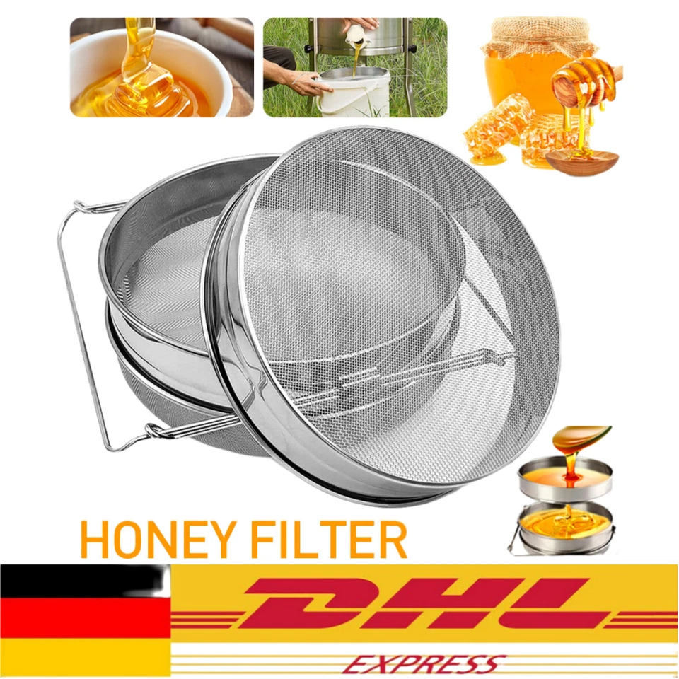 Edelstahl Honig Sieb Doppelsieb Honigsieb 2-tlg Filter Schmutzfänger Absetztank - Bild 1 von 4