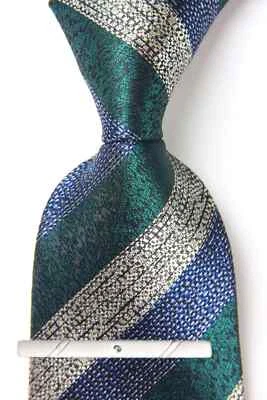 New Classic Striped Green Blue Beige JACQUARD WOVEN 100% Silk Men's Necktie Tie - Image 1 of 4