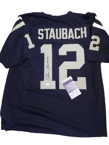 roger Staubach signed Blue College Style jersey, JSA, - Picture 1 of 2