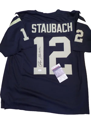 roger Staubach signed Blue College Style jersey, JSA, - Image 1 of 2