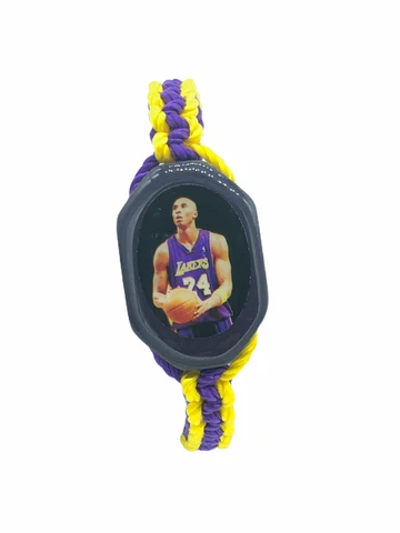 Kobe Bryant Bracelet Handmade Knotted Rope Wood Charm Lakers Purple and Yellow Cover