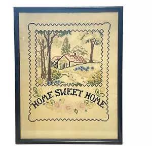 Vintage Home Sweet Home rifinito punto croce cottage nucleo lato campagna incorniciato 19x15 - Foto 1 di 24