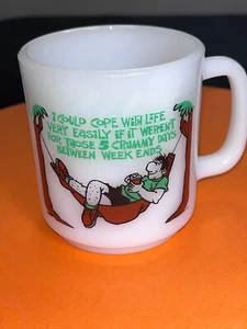 Vintage Glasbake Coffee Mug 1980’s Humor Milk Glass 3.5 inches tall - Picture 1 of 8