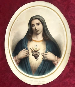 Gravure religieuse XIX siècle:Très saint coeur de Marie, en couleurs - Imagen 1 de 9