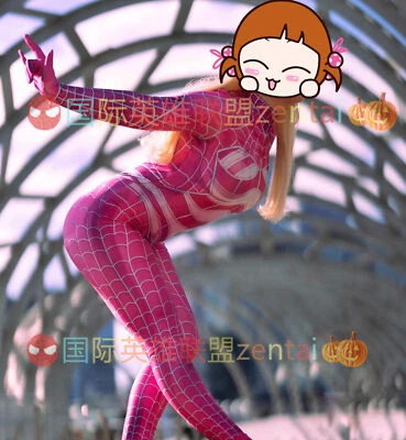 Pink Spider Woman Jumpsuit Cosplay Costume Suit Spider-man Adult Kids Halloween - Image 1 of 4