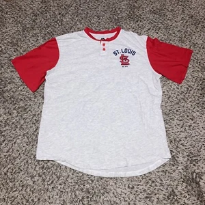 St. Louis Cardinal Mens Henley Shirt Short Sleeve Baseball Size Small Majestic - Picture 1 of 5