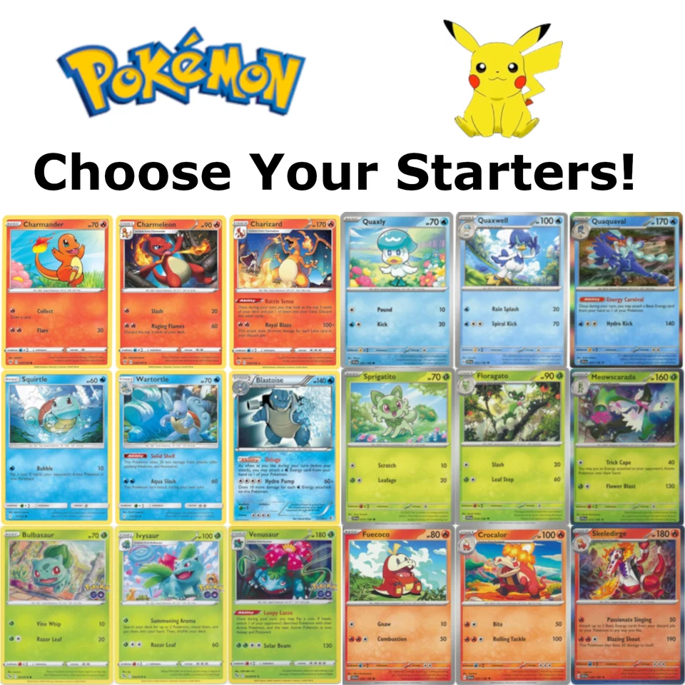 Pokémon - Choose Your Starter! Complete Evolutions. All Regions! Near Mint - Image 1 of 1