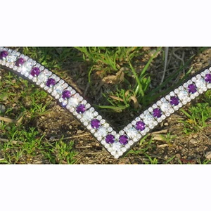 FSS Bling Stirnband Amethyst Pflaume klar Kristall SCHIMMER 3x Reihe VEE V gebogene Form - Bild 1 von 1