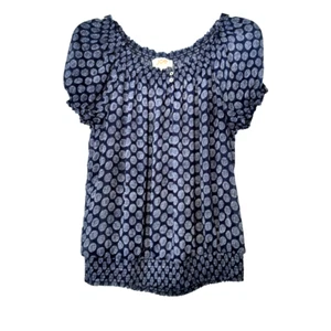 JOE FRESH BLOUSE S- XL Junior Short Sleeve Sheer Blue/White Boho Romantic Ruffle - Picture 1 of 9