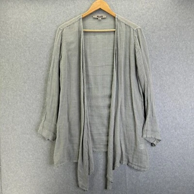 Льняной женский средний серый льняной открытый передний кардиган с длинным рукавом свитер пылесос - Изображение 1 из 4