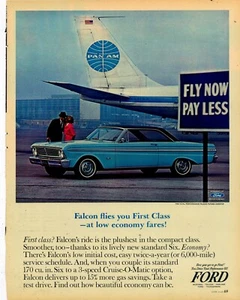 1965 Ford Falcon Ad: Futura Hardtop Model - In Front of Pan Am Airlines Jet - Picture 1 of 1