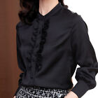 Lady Satin Ruffle Shirt Top Blouse Long Sleeve Button Solid Casual Retro Tops