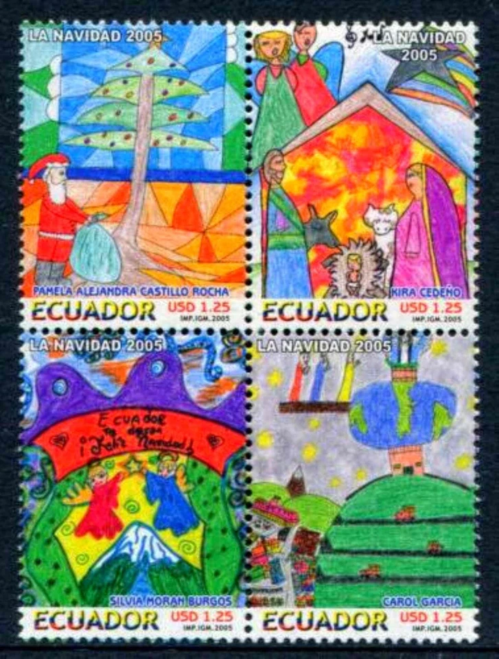 Ecuador,  Christmas 2005, Christmas Children's Drawings Children, MNH - Image 1 of 1
